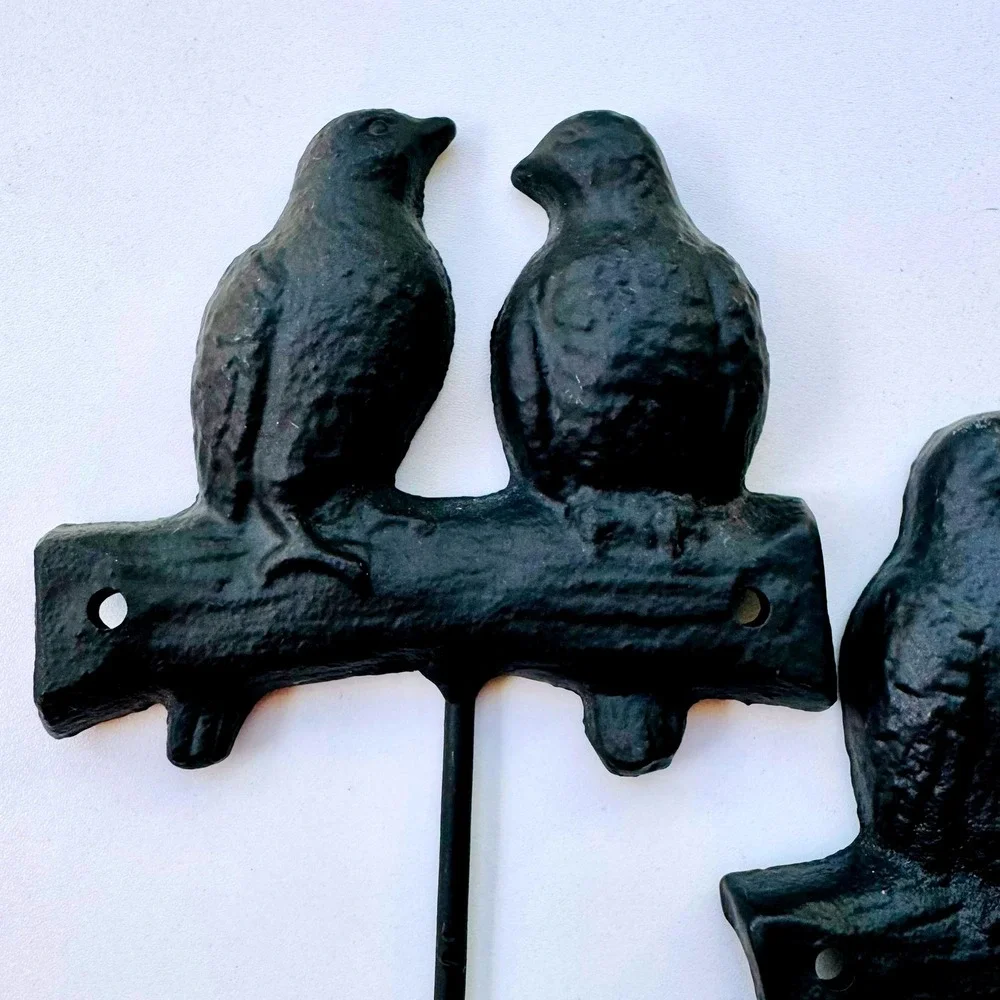 Cast Iron Bird Hooks Wall Mounted Coat Hat Towel Hangers Decorative Pair Rustic